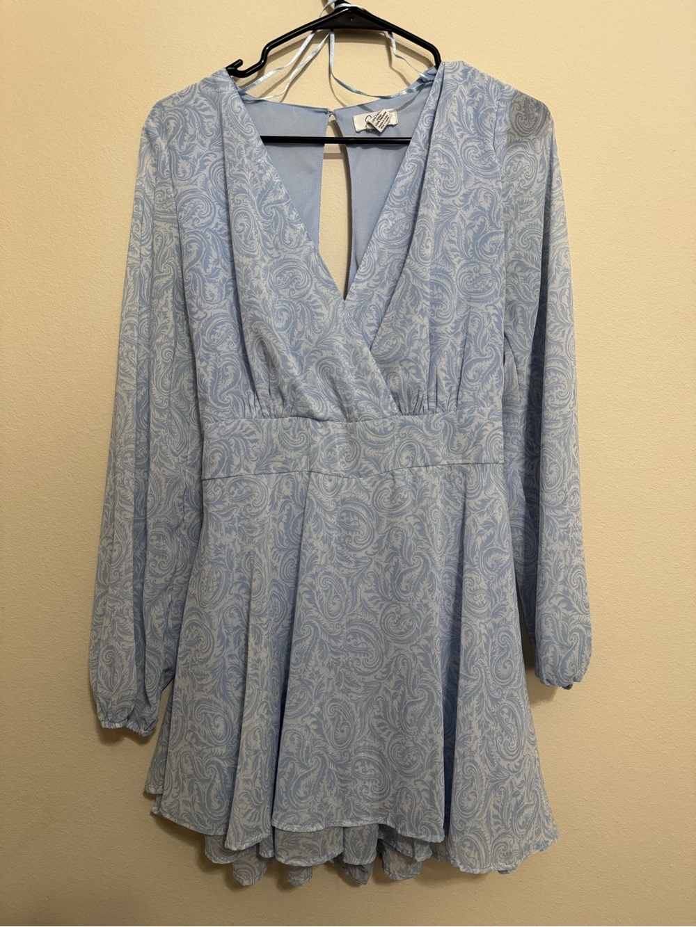 Japna Light Blue Paisley V-Neck Long Sleeve Dress